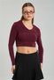 Women's V-Neck Long Sleeve Bodysuit - Burgundy - 2