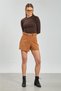 Women's Crew Neck Fingerless Long Sleeve Bodysuit - Bitter Brown - 4