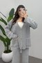 Women's Light Gray Pocket Detailed Shepherd Stitch Cardigan Pants Bottom Top Knitwear Set - 4