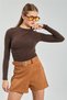 Women's Crew Neck Fingerless Long Sleeve Bodysuit - Bitter Brown - 3