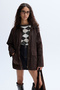 Women's Brown Velvet Collar Oversize Coat Jacket