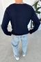 Navy Blue Buttoned Collar Relaxed Long Sleeve T-Shirt - 3