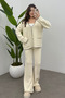 Women's Ecru Pocket Detailed Shepherd Stitch Cardigan Pants Bottom Top Knitwear Set - 3