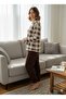 Women's Brown Plaid Plush Pajama Set - 2