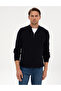 Navy Blue Slim Fit High Neck Zippered Knitwear Sweater 50317363-Vr033
