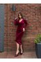 New Season Women's Long Sleeve Velvet Evening Dress Midi Length Double Breasted Cutout Detail - 3
