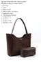 Brown Suede Shk76 Large Size Women's Hand and Shoulder Bag with Snap Fastener, Wicking Strap, and Faux Leather Makeup Bag - 3
