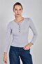 Women's Long Sleeve Bodysuit with Snap Buttons on the Front - Snow Melange - 3