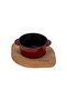 Cast Iron Round Soufflé / Sauce Dish with Wooden Base. Diameter (Ø)8Cm.-Burgundy