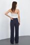 Nira Women's Maxi Size Flared Sandy Trousers-Smoked - 5