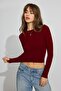 Burgundy Crew Neck Slim Fit Women's Bodysuit Mg2564