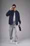 College Collar Oversized Fit Snap Closure Fleece - 2