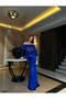 Shoulder cutout fishbone glitter velvet evening dress 583091 cobalt blue