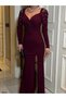 Heart neckline belted sleeves embellished long evening dress 583127 light purple - 4