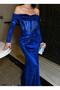 Shoulder cutout fishbone glitter velvet evening dress 583091 cobalt blue - 4