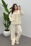 Women's Ecru Pocket Detailed Shepherd Stitch Cardigan Pants Bottom Top Knitwear Set - 2