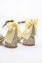 Gold Broken Glass Back Bow Heeled Evening Dress Shoes - 4