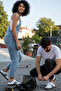 White Black Striped Unisex Casual Sneaker Shoes - 2
