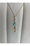 Zircon Stone, Y Model Turquoise Steel Necklace - 3