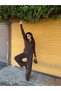 Women's Bitter Brown Zippered Cardigan and Pants Knitwear Set - 5