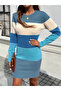 Women's Crew Neck Striped Knit Mini Dress