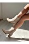 Beige Suede Thick Heeled Daily Heeled Boots - 2