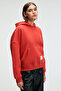 Clarie Women's Organic Cotton Oversize Kangaroo Pocket Hooded Red Sweatshirt - 3