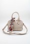 Women's Beige Mini Scarf Detailed Shiny Patent Leather Cross Strap Hand and Shoulder Bag - 5