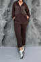 Women's Brown Sequin Embroidered Hooded Zipper Closure Jacket Elastic Waist Pants Plus Size Set