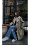 Buttoned Belted Windbreaker Stone Colored Trench Coat - 3
