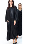 Women's Black Round Neck Plain Pattern Leather Detailed Pocketed Loose Oversize Long Sleeve Long Dress - 2