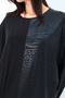 Women's Black Round Neck Plain Pattern Leather Detailed Pocketed Loose Oversize Long Sleeve Long Dress - 4