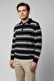 Men's Polo Neck Buttoned Striped Knitwear Sweater Black-White 26W2015 - 4