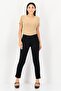 Women Cigarette Fit Textured Straight Leg Pants, Black - 3