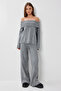Open Shoulder Knitwear Sweater Pants Set Lmu0004 Gray - 2