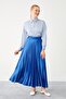Cobalt Blue Pleated Satin Skirt - 3