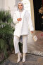 Ecru Collared Double Pocket Fur Coat - 2