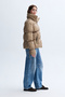 Women's Brown Striped Stand Collar Puffer Coat - 3