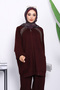 Burgundy Stone Detailed Zippered Tunic with Pants Modal Set - 2