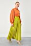 Oil Green Pleated Satin Skirt - 5
