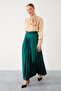 Red Green Pleated Satin Skirt - 4