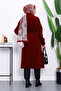 Burgundy Double-Breasted Collar Belted Angora Coat - 4
