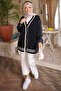 Black Denim Garnished Soft Knit Cardigan