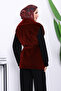 Burgundy Double-Breasted Collar Belted Cashmere Vest - 4