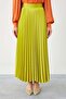 Oil Green Pleated Satin Skirt