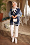 Navy Blue Denim Trimmed Soft Knit Cardigan - 2