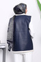 Navy Blue Pocketed Fur Leather Vest - 4