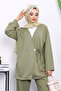 Khaki Tunic Trouser Suit with Tie Detail - 3