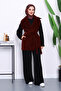 Burgundy Double-Breasted Collar Belted Cashmere Vest - 2