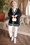 Black Denim Garnished Soft Knit Cardigan - 2
